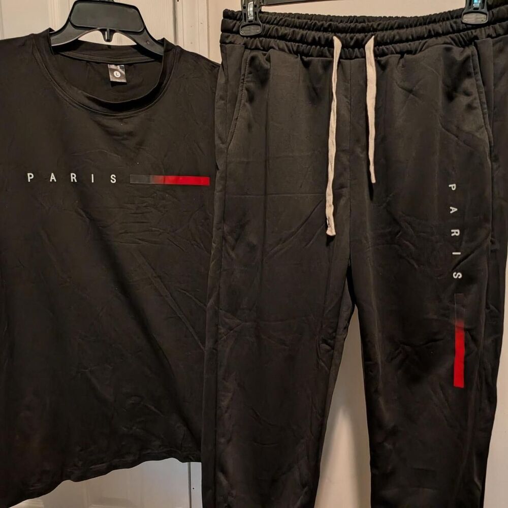 Black Paris sweatpants and tee set